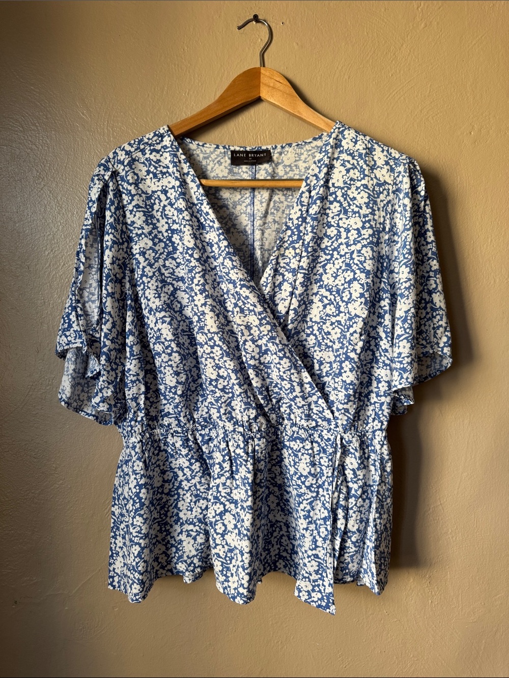 Lane Bryant Blue Floral Faux Wrap Blouse Size 22
